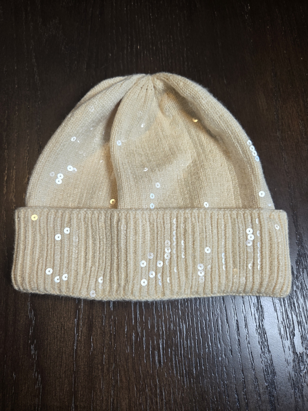 Vince Camuto Cream Sequin Beanie Hat
